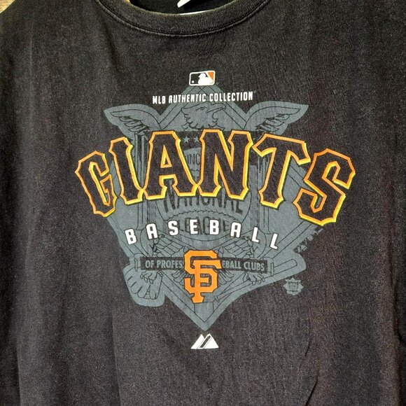VTG Majestic SF Giants Faded Black MLB Authentic Short Sleeve T-Shirt Sz L/XL* - Picture 2 of 9